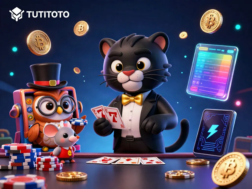 TUTITOTO showcases a stylish black panther dealer elegantly managing casino games with vibrant elements enhancing the scene.