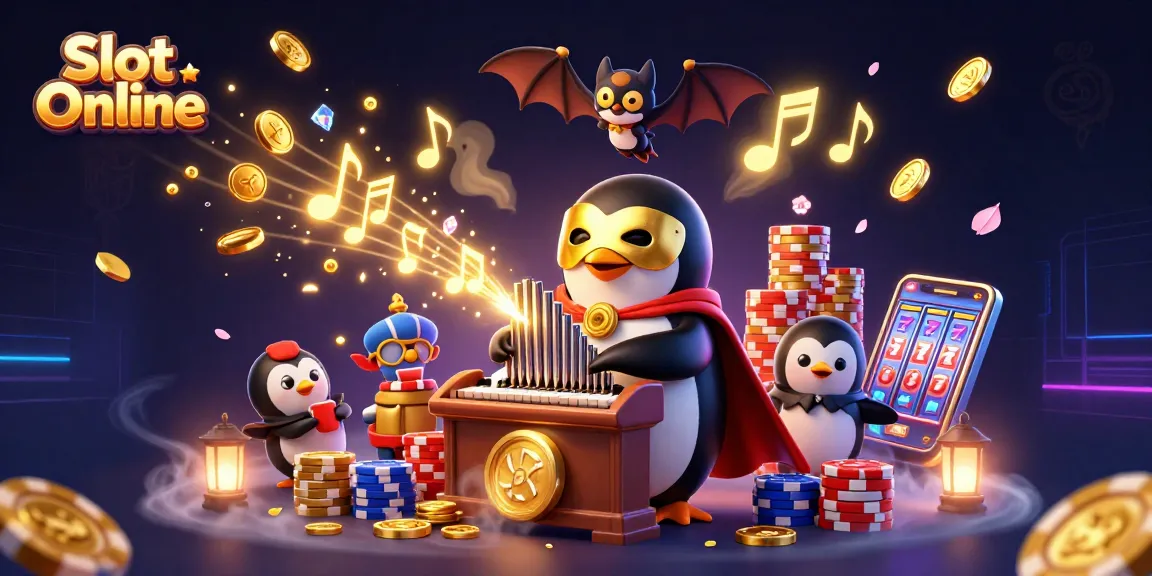 Experience thrill with Slot Online as animated penguin unleashes golden coins in casino